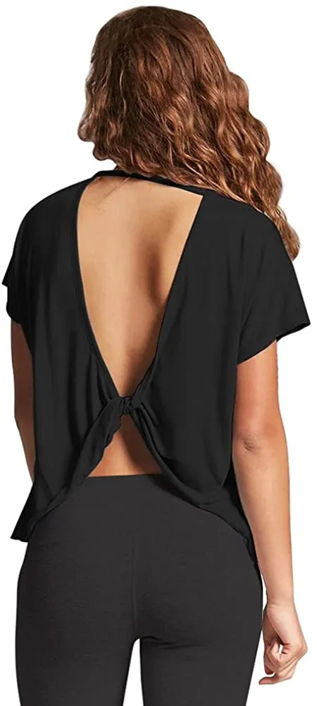 Mippo Open Back Workout Tops for Women Short Sleeve Gym Shirts Cute Fashion Clothing