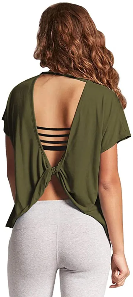 Mippo Open Back Workout Tops for Women Short Sleeve Gym Shirts Cute Fashion Clothing