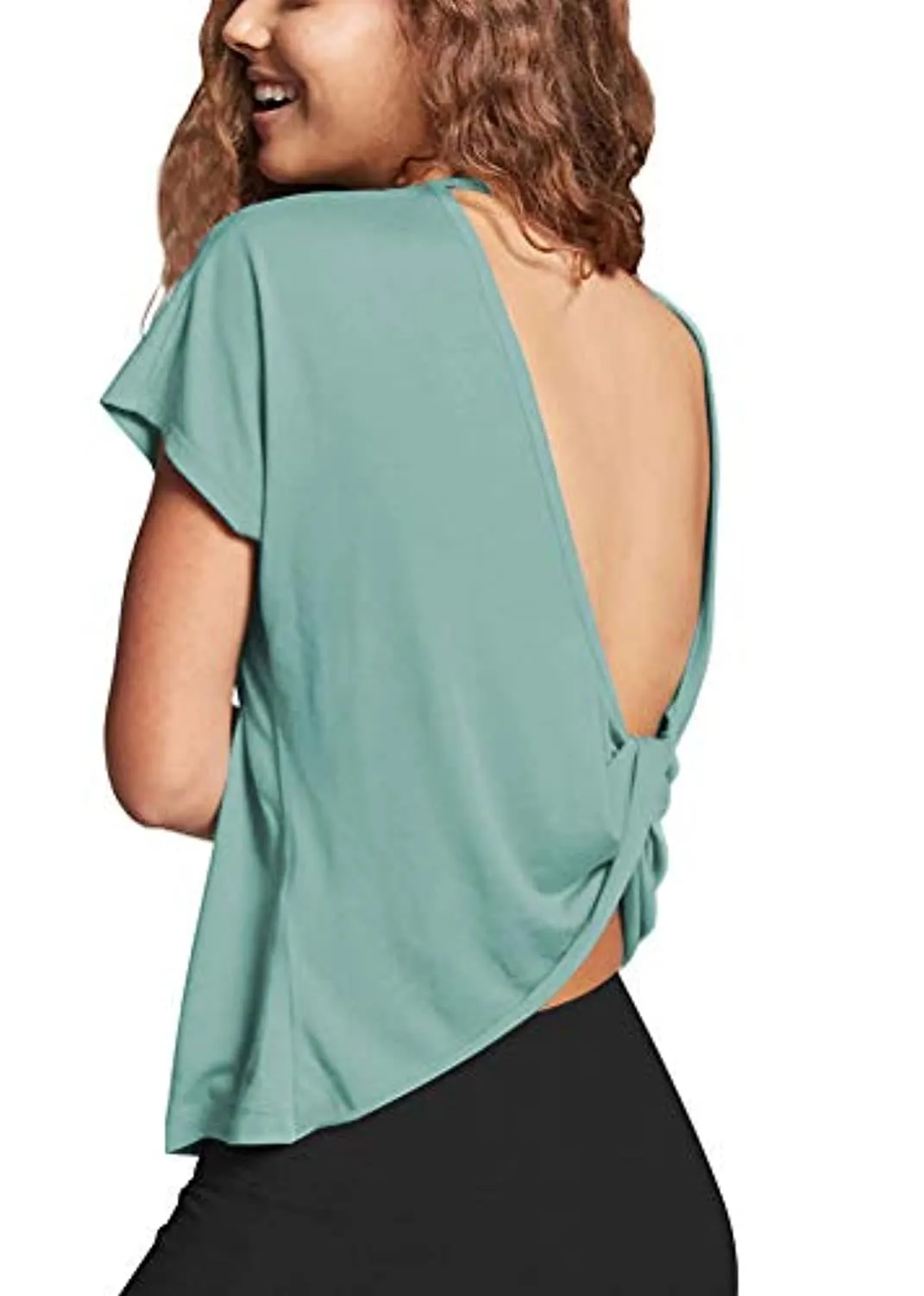 Mippo Open Back Workout Tops for Women Short Sleeve Gym Shirts Cute Fashion Clothing