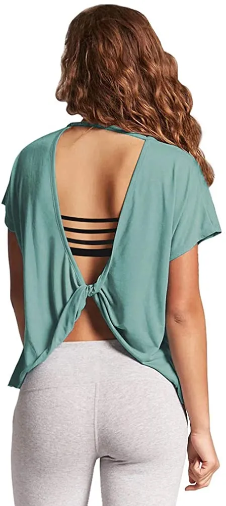 Mippo Open Back Workout Tops for Women Short Sleeve Gym Shirts Cute Fashion Clothing