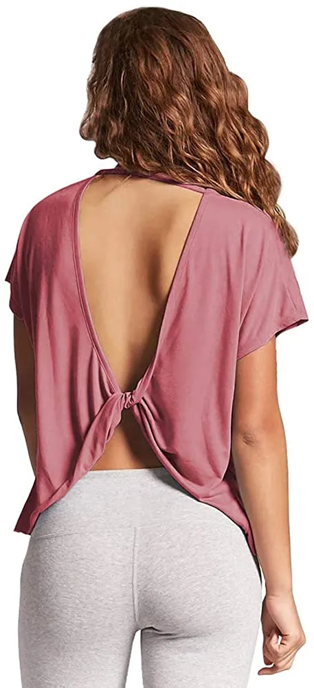 Mippo Open Back Workout Tops for Women Short Sleeve Gym Shirts Cute Fashion Clothing