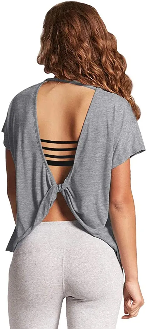 Mippo Open Back Workout Tops for Women Short Sleeve Gym Shirts Cute Fashion Clothing
