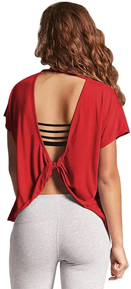 Mippo Open Back Workout Tops for Women Short Sleeve Gym Shirts Cute Fashion Clothing