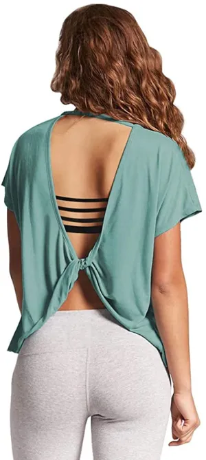 Mippo Open Back Workout Tops for Women Short Sleeve Gym Shirts Cute Fashion Clothing