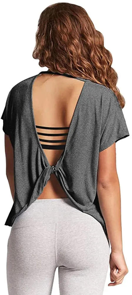 Mippo Open Back Workout Tops for Women Short Sleeve Gym Shirts Cute Fashion Clothing