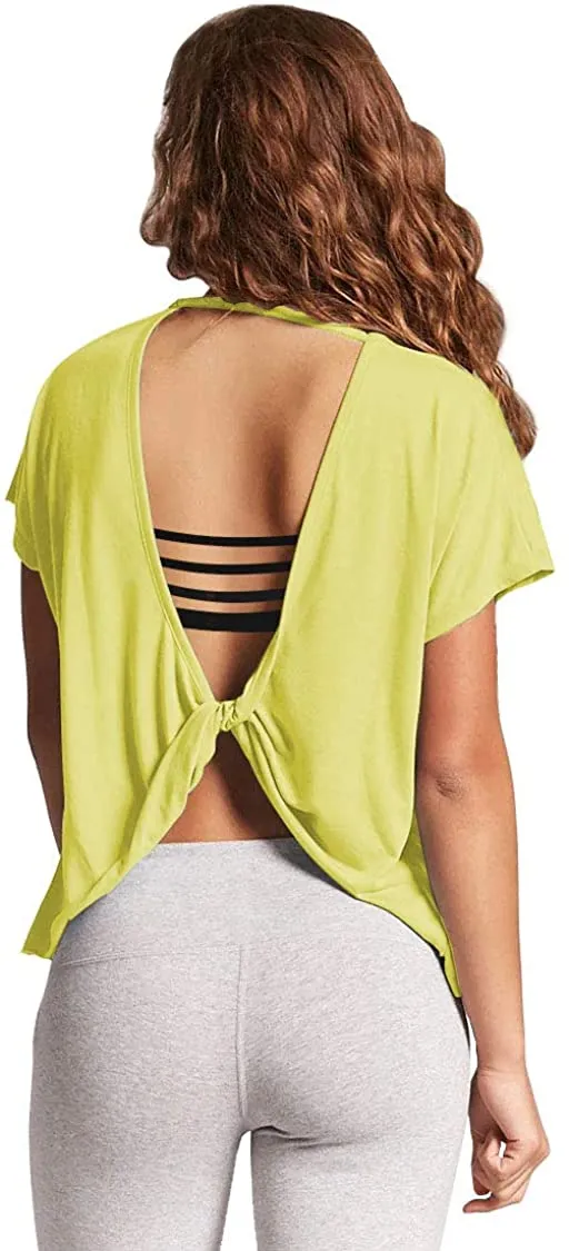 Mippo Open Back Workout Tops for Women Short Sleeve Gym Shirts Cute Fashion Clothing