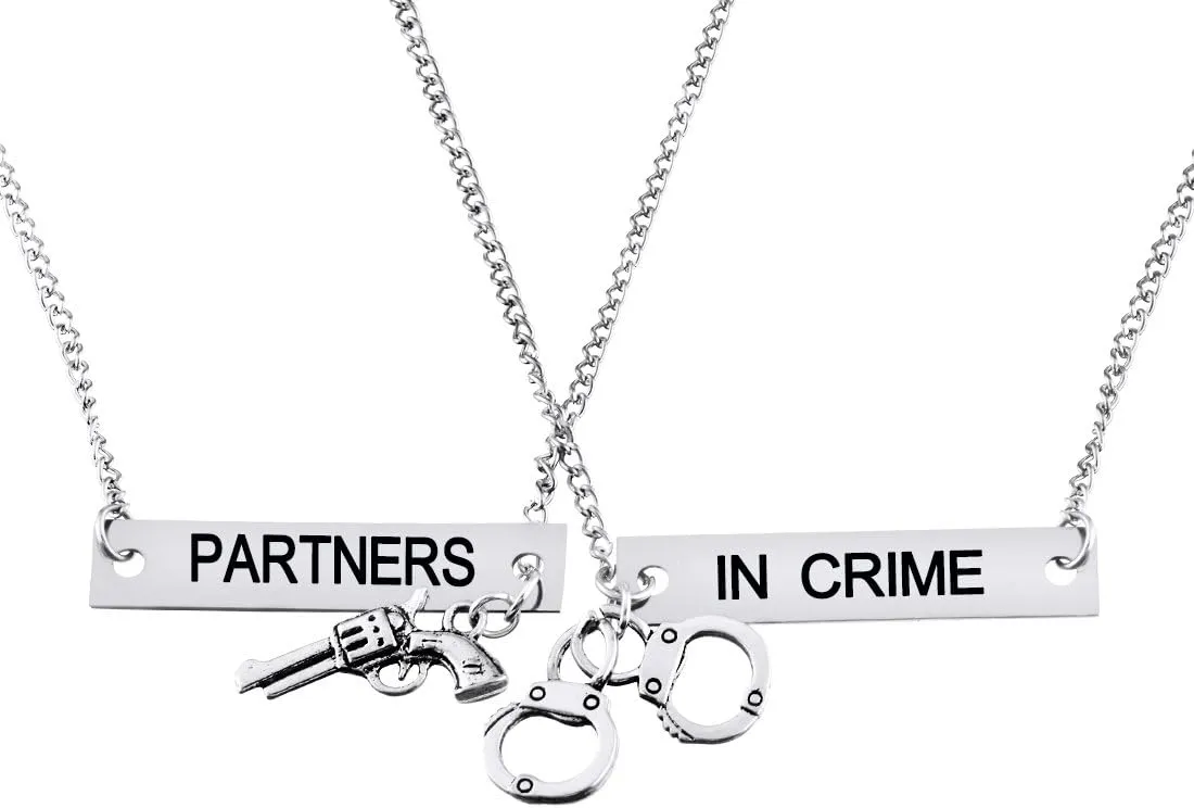 MJartoria Best Friend Necklaces Partners in Crime Engraved Friendship BFF Necklace for 2