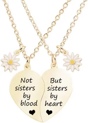 MJartoria BFF Necklace for 2-Split Valentine Heart Necklace Best Friends Not Sisters by Blood Daisy Pendant Friendship Necklace Set of 2 Gifts for Her