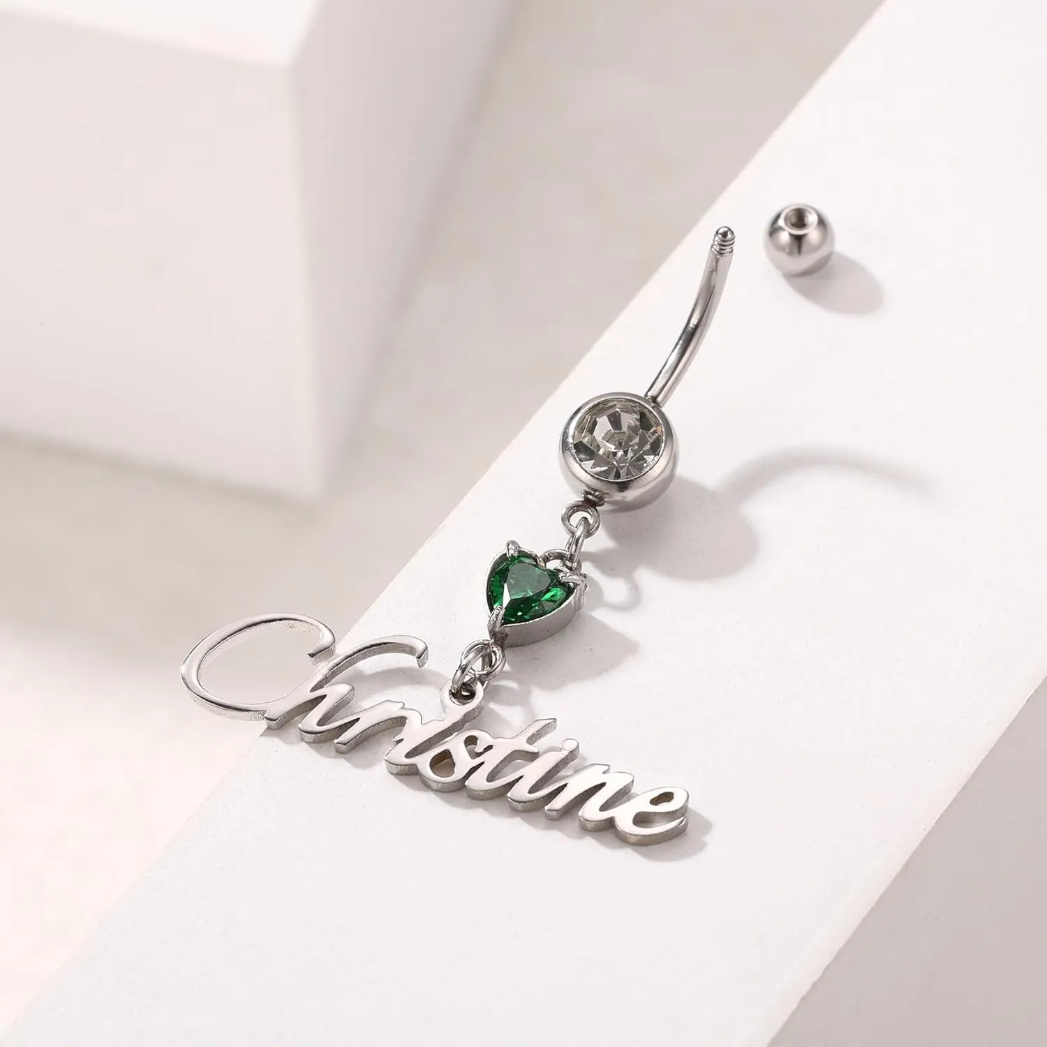 MMXX Custom Belly Ring for Women Personalized Name Initial Belly Button Ring with Heart Birthstone Nameplate Piercing Jewelry Elegant Gift for Birthday Gifts for Girlfriend, Wife