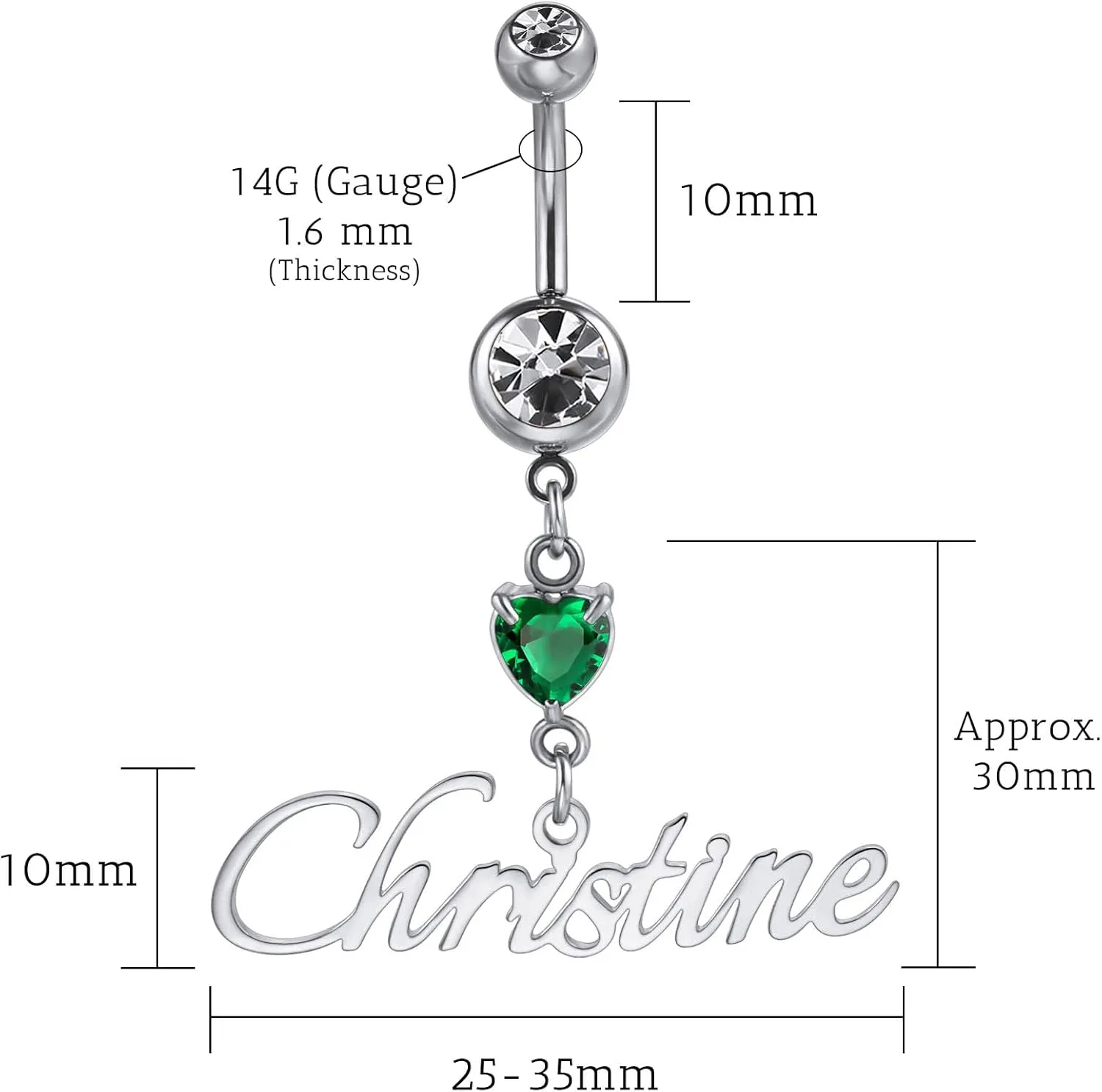 MMXX Custom Belly Ring for Women Personalized Name Initial Belly Button Ring with Heart Birthstone Nameplate Piercing Jewelry Elegant Gift for Birthday Gifts for Girlfriend, Wife