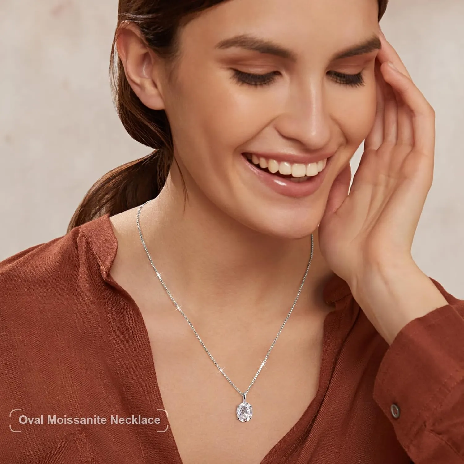 Moissanite Oval Necklace for Women, 1/2/3 Carat Lab Created Diamond Pendant 18K White Gold Plated 925 Sterling Silver Necklace Moissanite Pendant Diamond Solitaire Necklace for Mom/Wife Jewelry Gift
