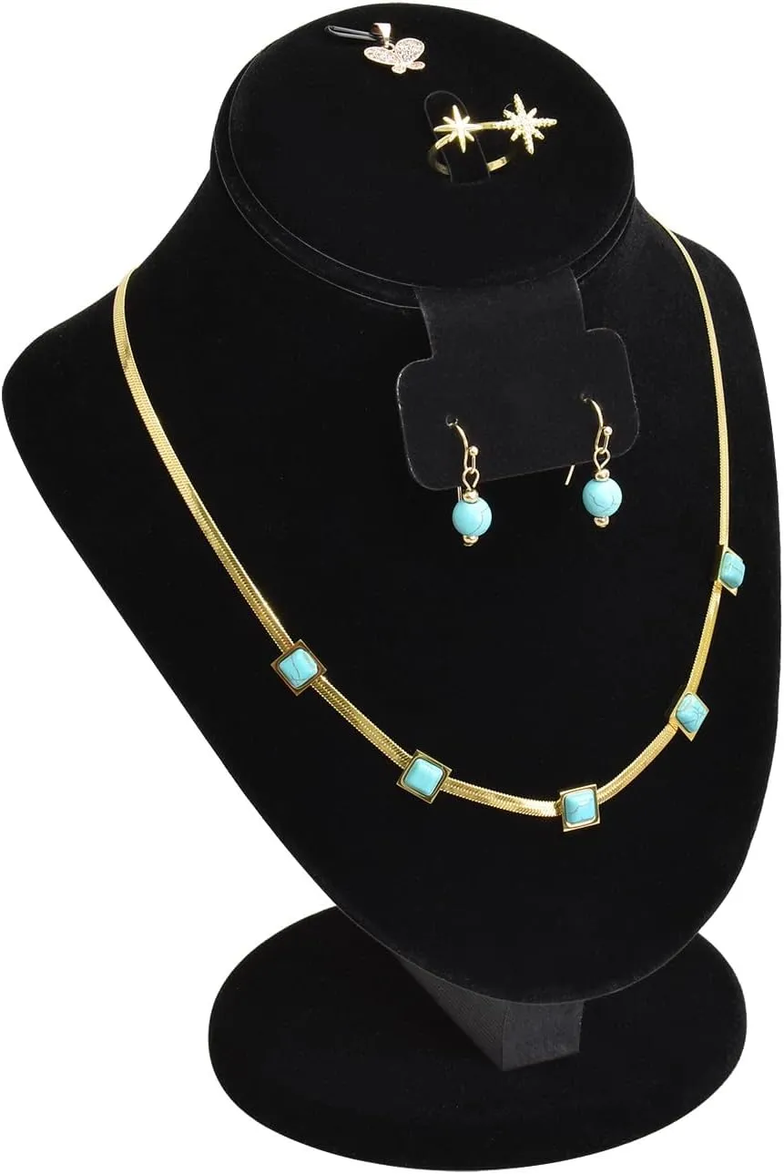 MOOCA Jewelry Display, Black Velvet Stand, Necklace Mannequin, Adjustable Hook, Wood Base, Fits Choker Necklaces, Jewelry Storage