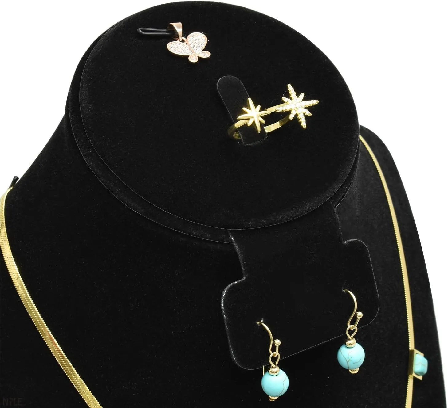 MOOCA Jewelry Display, Black Velvet Stand, Necklace Mannequin, Adjustable Hook, Wood Base, Fits Choker Necklaces, Jewelry Storage