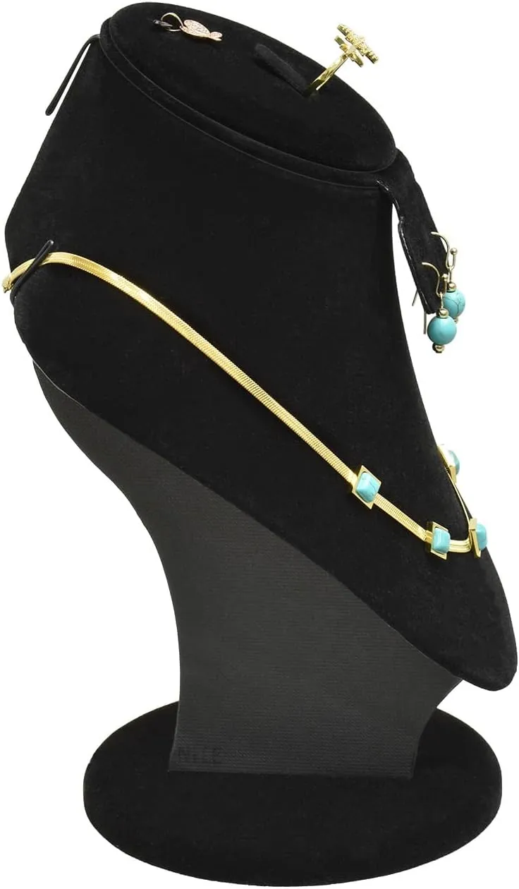 MOOCA Jewelry Display, Black Velvet Stand, Necklace Mannequin, Adjustable Hook, Wood Base, Fits Choker Necklaces, Jewelry Storage