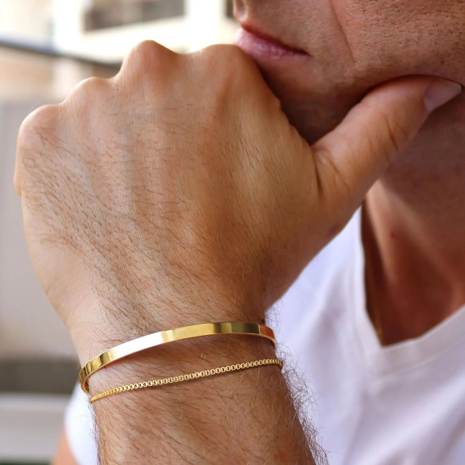Moodear Fathers Day Gifts for Dad from Daughter Wife Son Stackable Bracelets for Men - Dainty 925 Sterling Silver/14K Gold Plated Cuff Snake Box Cuban Link Chain Bangle Bracelet Set Mens Jewelry