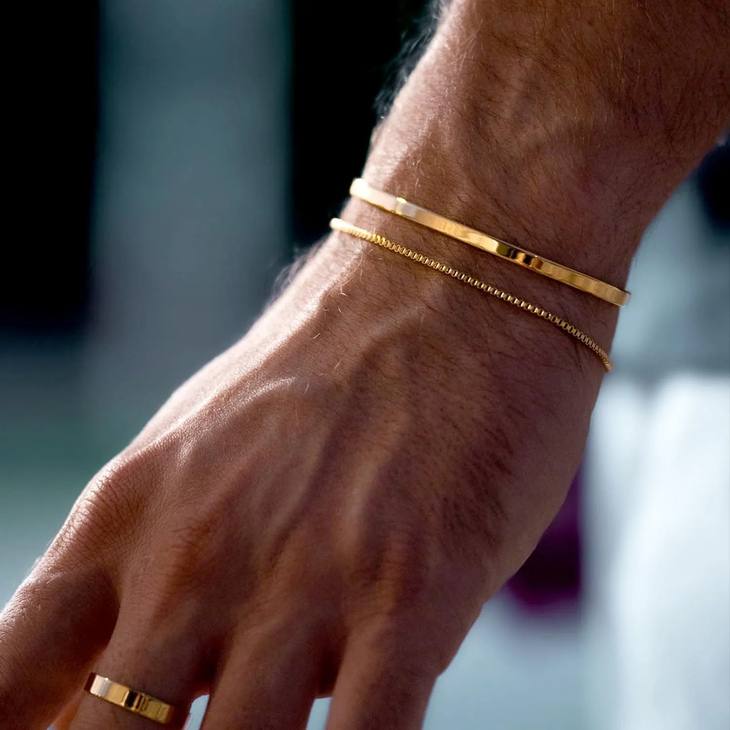 Moodear Fathers Day Gifts for Dad from Daughter Wife Son Stackable Bracelets for Men - Dainty 925 Sterling Silver/14K Gold Plated Cuff Snake Box Cuban Link Chain Bangle Bracelet Set Mens Jewelry