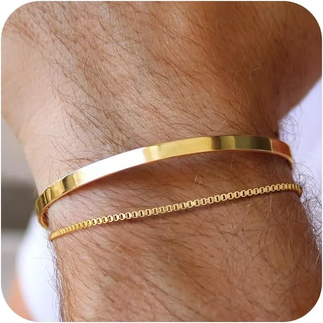 Moodear Fathers Day Gifts for Dad from Daughter Wife Son Stackable Bracelets for Men - Dainty 925 Sterling Silver/14K Gold Plated Cuff Snake Box Cuban Link Chain Bangle Bracelet Set Mens Jewelry
