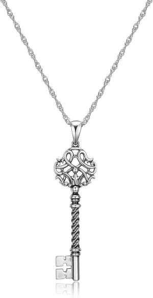 MORGAN & PAIGE Oxidized 925 Sterling Silver Celtic Key Pendant Necklace, 18 inch Hypoallergenic Jewelry Gifts