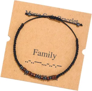 Morse Code Bracelets for Women Men Gifts for Her Best Friend Funny Inspirational Bracelets for Women Jewelry Adjustable Silk Beaded Wrap Bracelet