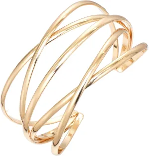 Multi-Layer Cuff Bracelet for Women Cross Wire Bracelets Open Wide Cuff Gold Bangle Bracelet