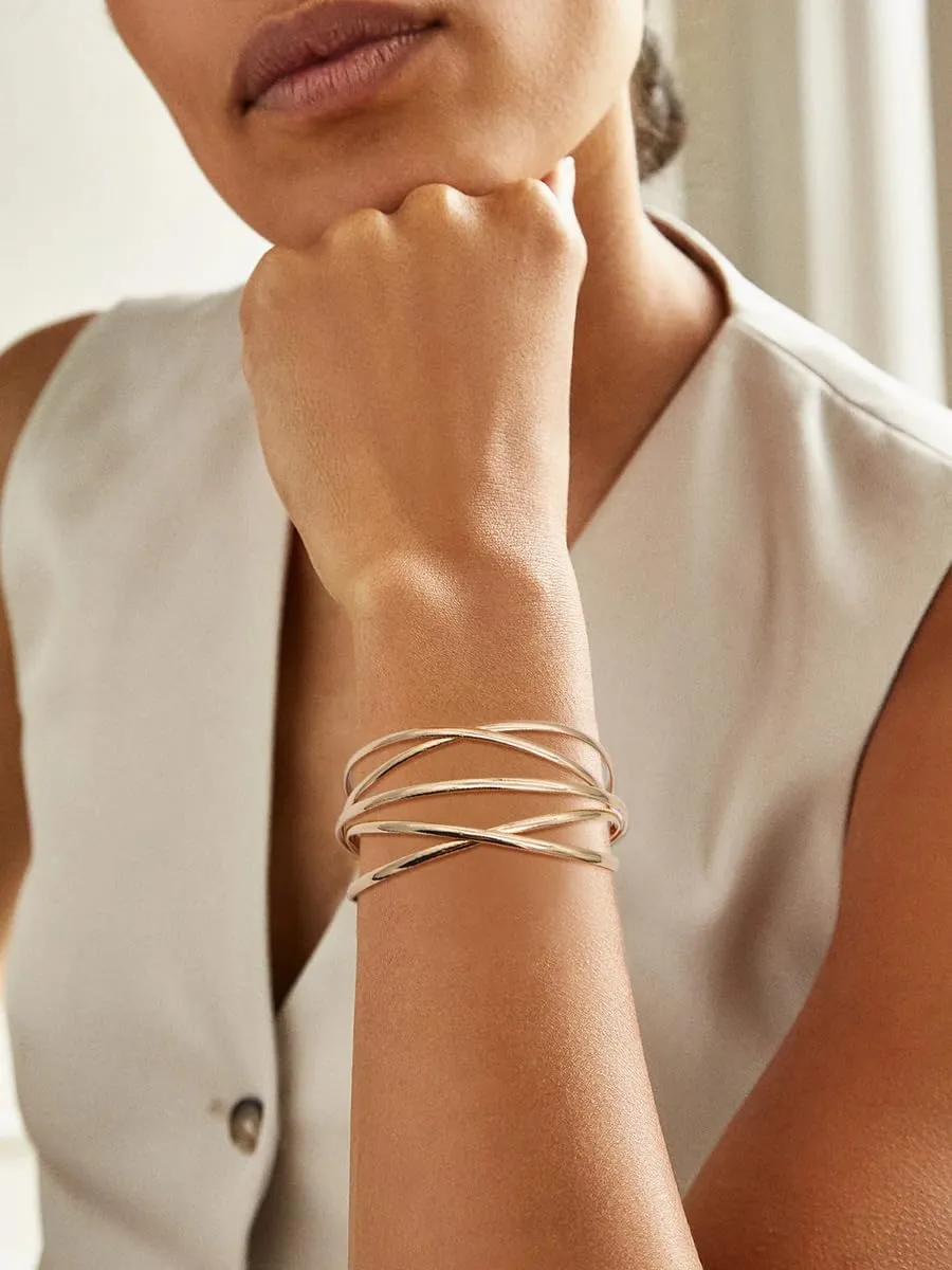 Multi-Layer Cuff Bracelet for Women Cross Wire Bracelets Open Wide Cuff Gold Bangle Bracelet
