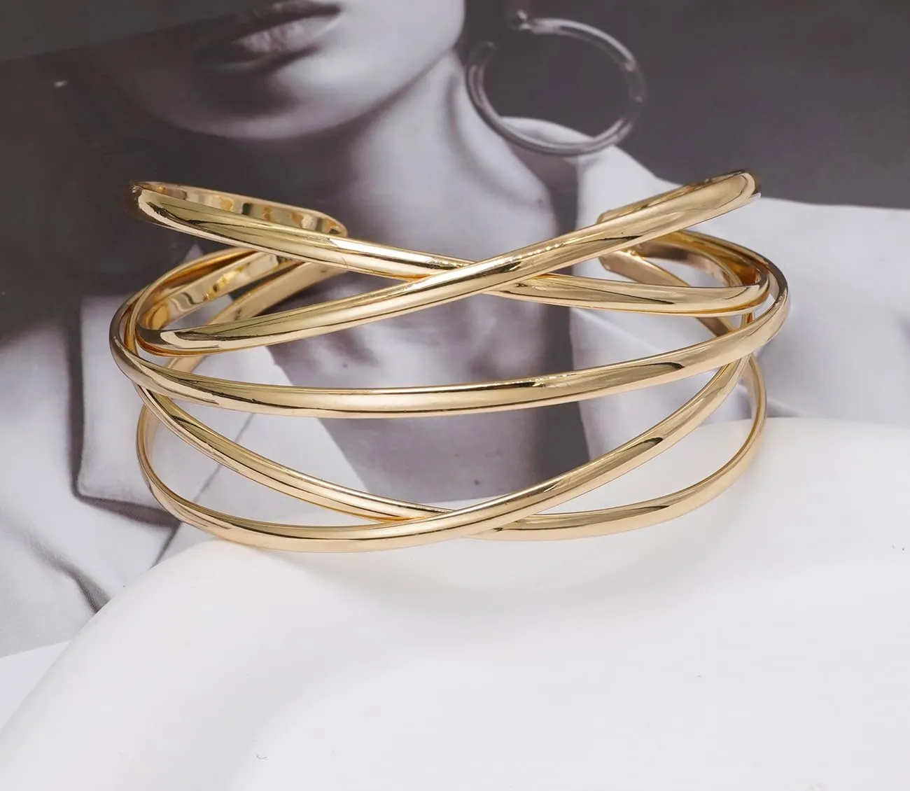 Multi-Layer Cuff Bracelet for Women Cross Wire Bracelets Open Wide Cuff Gold Bangle Bracelet