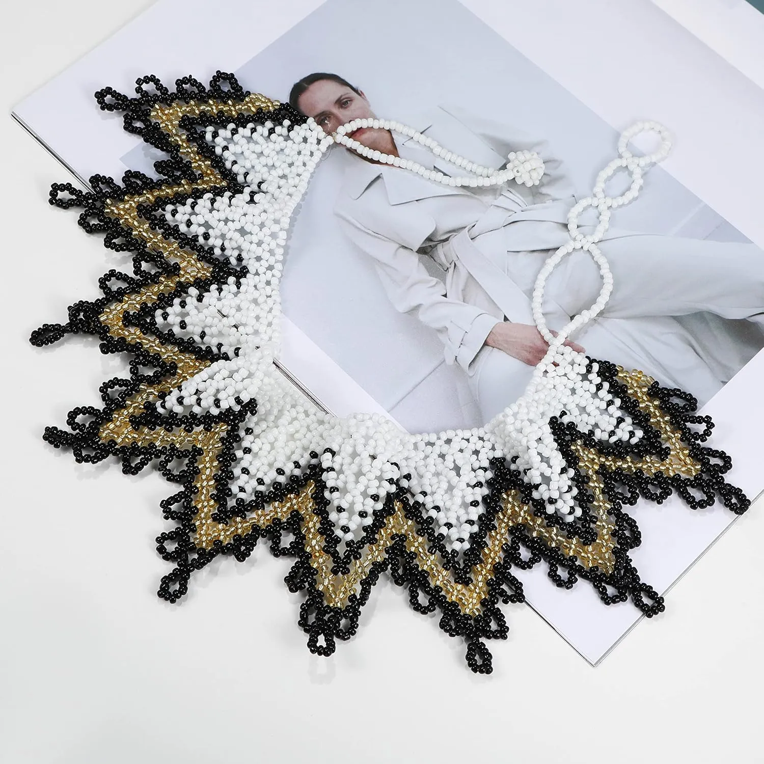 Multicolor Zulu Beaded Bib Necklace - South African Statement Necklace With Maasai Design - Sister Gifts (Color E)