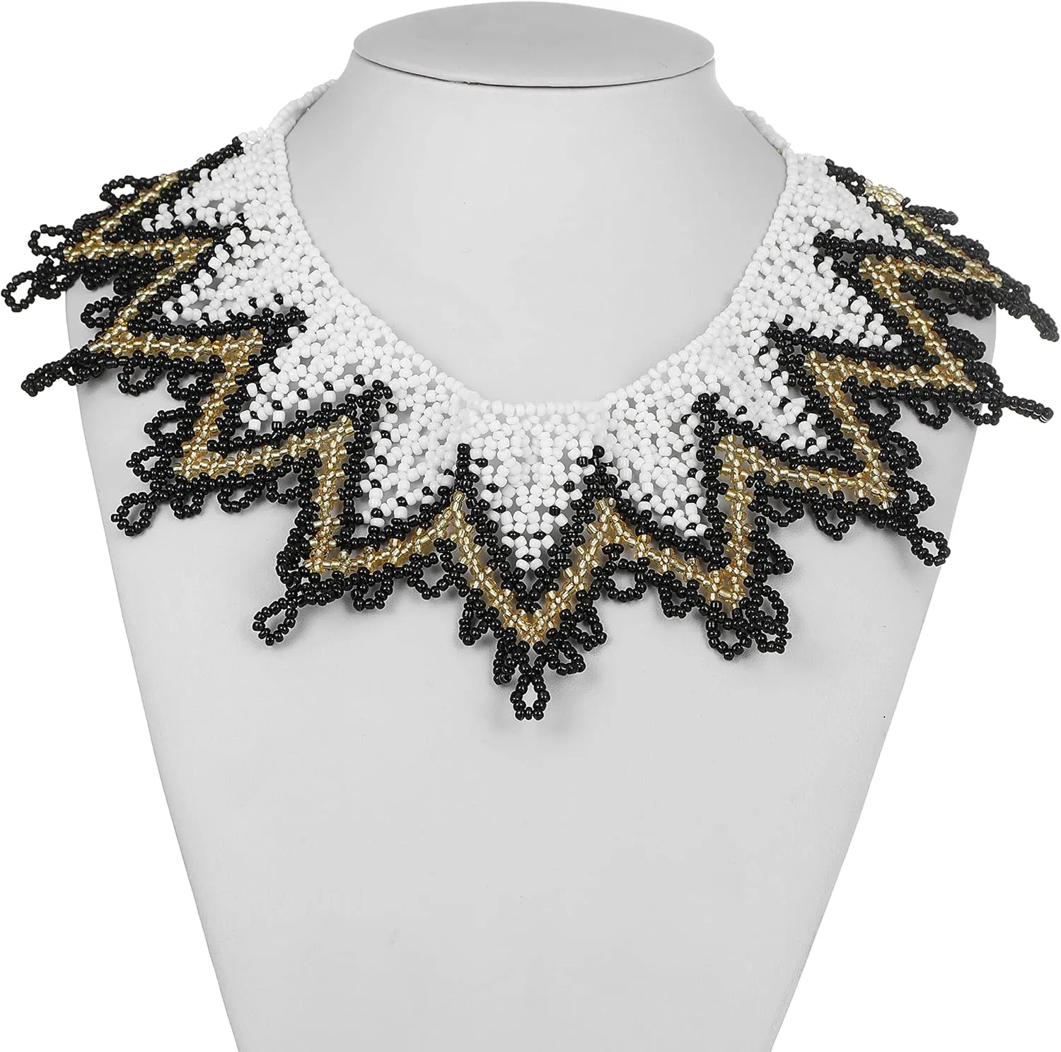 Multicolor Zulu Beaded Bib Necklace - South African Statement Necklace With Maasai Design - Sister Gifts (Color E)