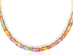 Multilayered Colorful Beaded Necklace for Women with Round Natural Stone Beads Bohemian Glass Seed Beads Choker Necklace Handmade Summer Beach Boho Jewelry Gift for Women