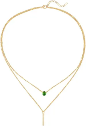 MYANAIL Double Layered Drop Shaped Crystal Pendant Necklace for Women 14k Gold Strip Bar Choker Clavicle Necklace Jewelry