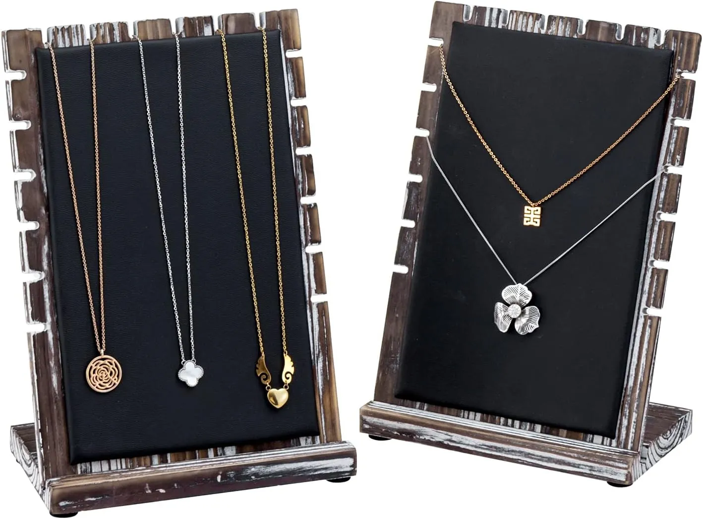 MyGift Modern Bamboo Necklace Jewelry Tabletop Display Boards, Set of 2 (Torched Wood)