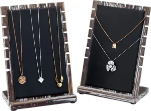 MyGift Modern Bamboo Necklace Jewelry Tabletop Display Boards, Set of 2 (Torched Wood)