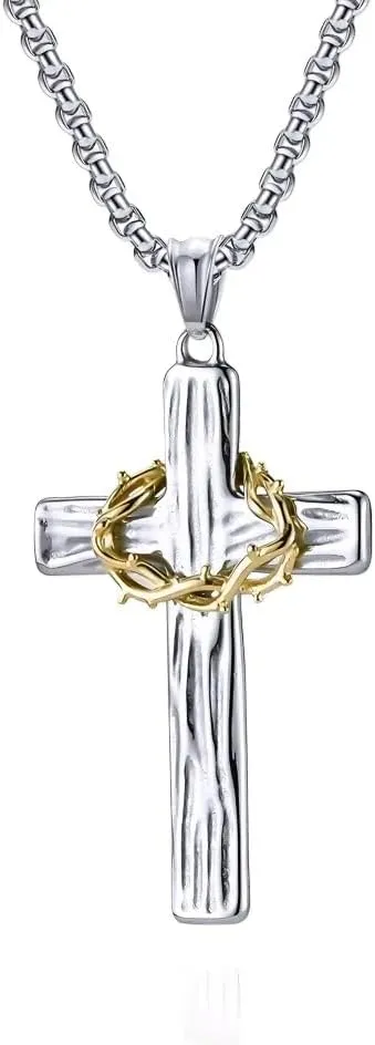 Nail cross necklace - Stainless Steel Pendant Chain Crown of Thorns