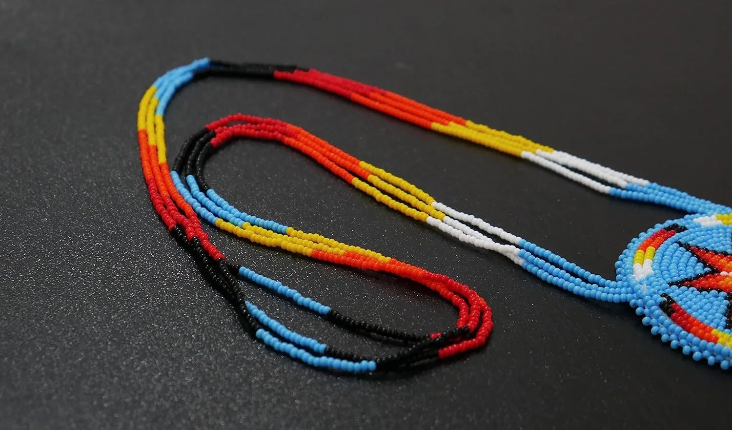 Native American Style Layered Beaded Necklace - Ukrainian Handmade Seed Bead Tribal Ethnic Necklace