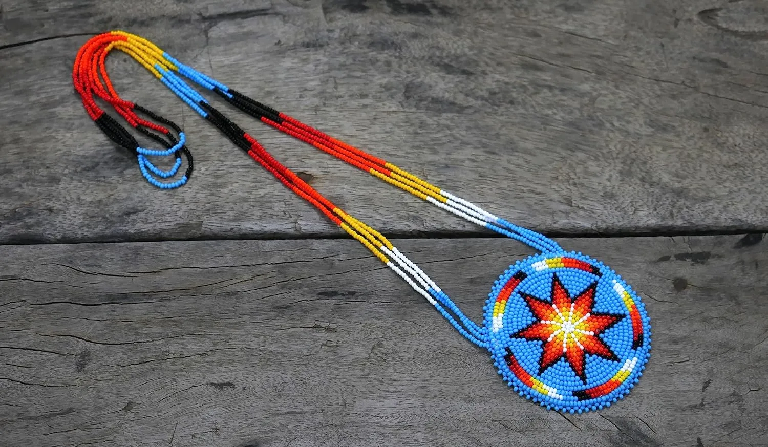 Native American Style Layered Beaded Necklace - Ukrainian Handmade Seed Bead Tribal Ethnic Necklace