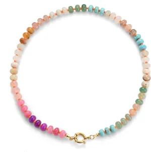 Natural Stone Beaded Necklace for Women Boho Colorful Beads Choker Necklace Rainbow Charm Necklace Surfer Beach Necklace Jewelry Gift