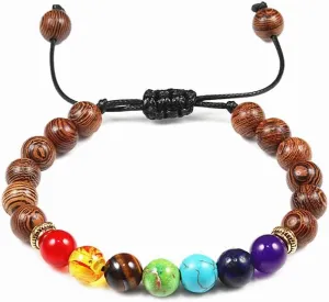 natural stone tiger eye 7 chakra bracelets & bangles yoga balance beads prayer elastic bracelet men