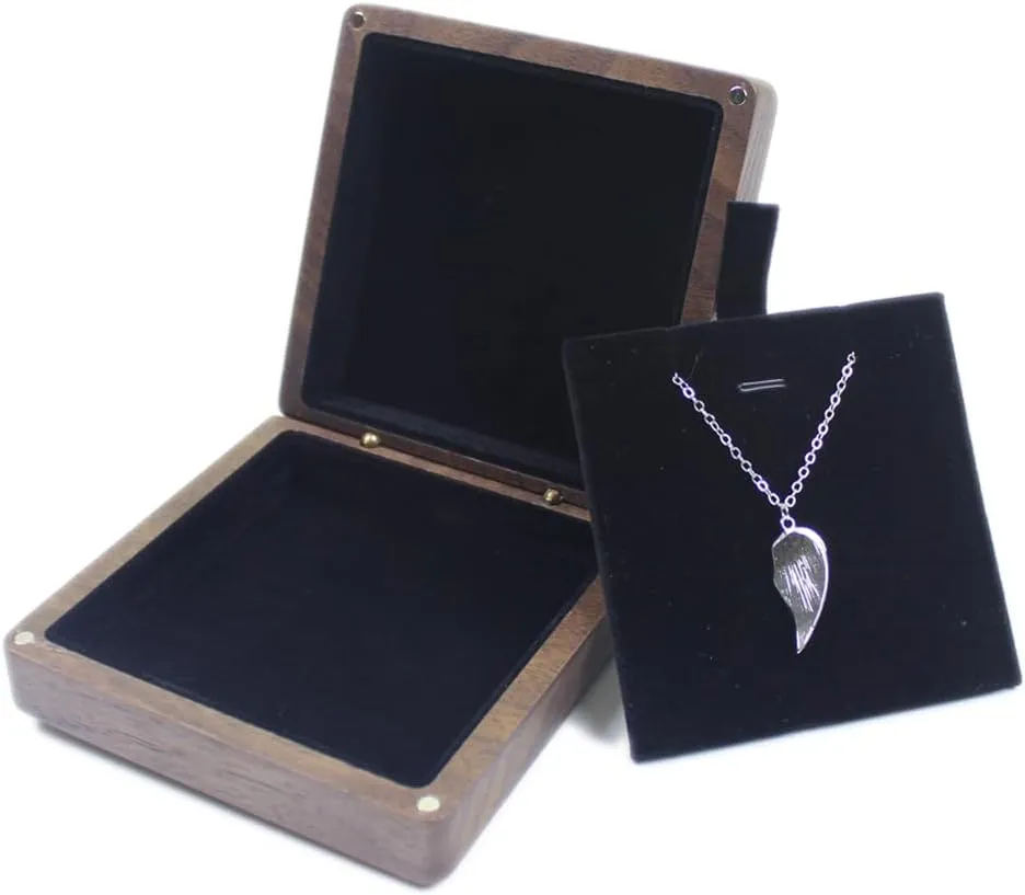 Natural Walnut Wooden Pendant Necklace Gift Box Pendant Storage Case Jewelry Display Box for Anniversary Propose Birthday Christmas Valentine's Day Gift