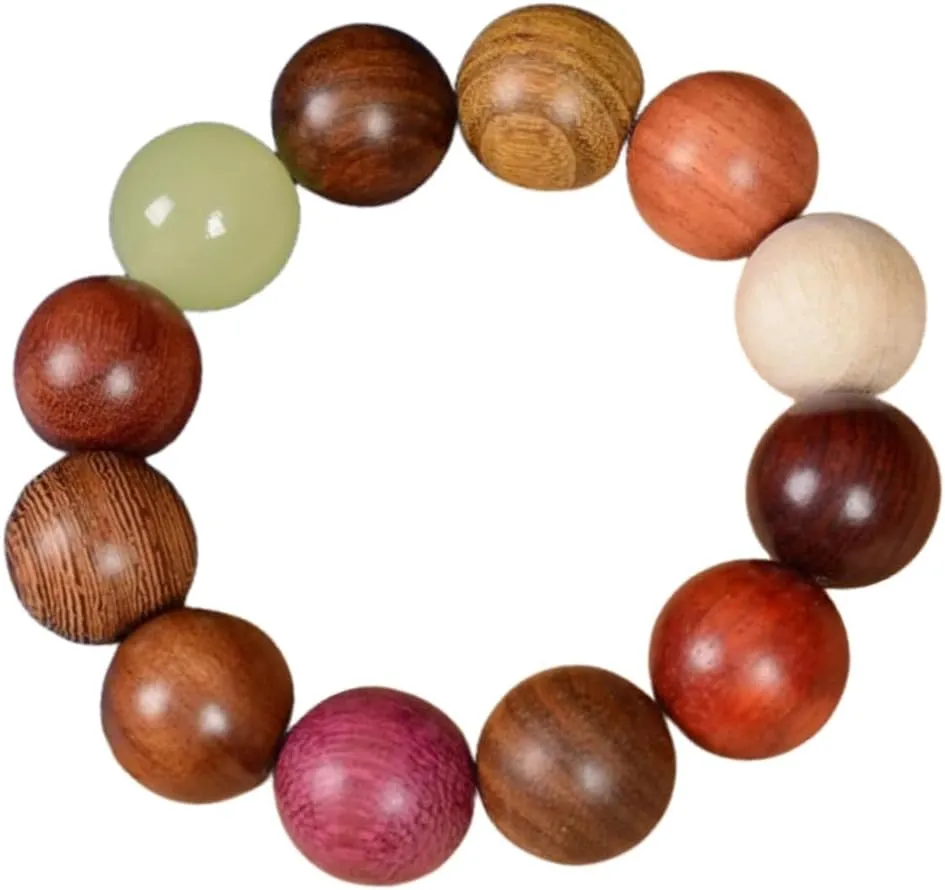 Natural Wood Beads Bracelet for Men and Women, Round Beads Stretch Bracelet Unisex Prayer Bead