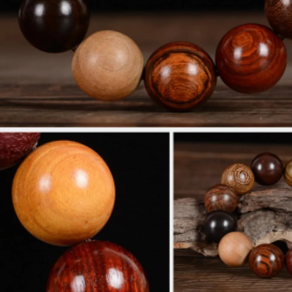 Natural Wood Beads Bracelet for Men and Women, Round Beads Stretch Bracelet Unisex Prayer Bead