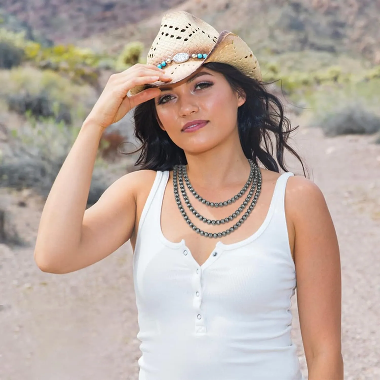 Navajo Pearl Necklace Long Western Jewelry for Women Vintage Beaded Pearl Necklaces
