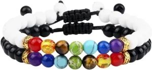 New 2025 Unisex 2Pcs/Set Bead 7 Bracelets&Bangles Buddha Prayer Elastic Couple Distance Bracelets For Women Men Pulseira Masculina Jewery Jewelry Fashion Trendy Accessories Creative Gift And