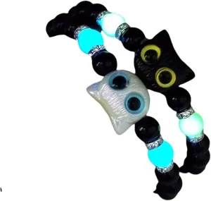 New 2025 Unisex Matching Bracelets Couples Women Men Luminous Cute Cat Friendship Bracelete Black White Head Bangles Glow In The Dark Decoration Jewelry Luxury Accessories Trendy Best For Gift And