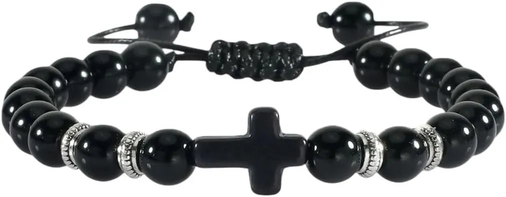 New 2025 Unisex Men Women Bracelet 8Mm Natural Stone Christian Bless Jesus Cross Bead Bracelets Bangles Prayer Handmade Jewelry Findings Fashion Trendy Accessories Creative Gift For Women And Men