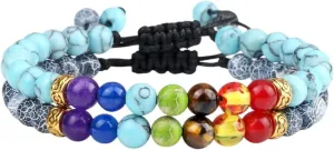 New 2026 Unisex 2Pcs/Set 7 Beads Bracelet Natural Stone Tiger Eye 6Mm Onyx Agates Malachite Bracelets Yoga Balance Prayer Bangles Jewelry Fashion Accessories Creative For Women And Men Men