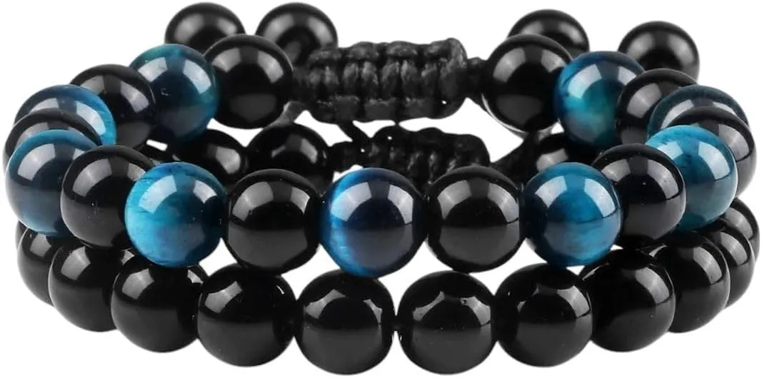 New 2026 Unisex Fashion Men Bracelet Set Natural Black Obsidian Tiger Eye Bead Bracelets Couples Prayer Bangles Women Soul Jewelry Gifts Trendy Accessories Creative Gift For Women And Men