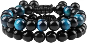 New 2026 Unisex Fashion Men Bracelet Set Natural Black Obsidian Tiger Eye Bead Bracelets Couples Prayer Bangles Women Soul Jewelry Gifts Trendy Accessories Creative Gift For Women And Men