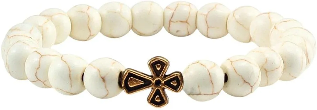 New 2026 Unisex Trendy Black Volcanic Lava Beads Men Bracelet Gold Color Cross Natural Stone Bracelets Women Meditation Prayer Bangles Jewelry Fashion Accessories Creative Gift For Women And Men