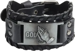New 2026 Unisex Wide Leather Prayer Hand God Bracelet Charm Men's Viking Accessorie Jewelry Gift Bangles For Women Decoration Luxury With You Accessories Trendy Best For Women And Men