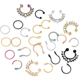 Nose Ring, 25pcs Stainless Steel Faux Jewelry, No Piercing Required, Modern Style, 20G Gauge, 0.1 Pound